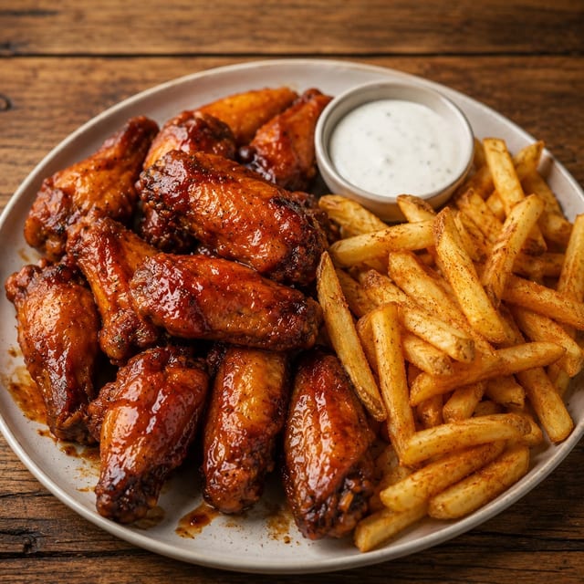 Chicken Wings & Fries.