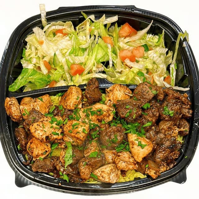 Grilled Lamb and Chicken on Rice with Salad+Soda.