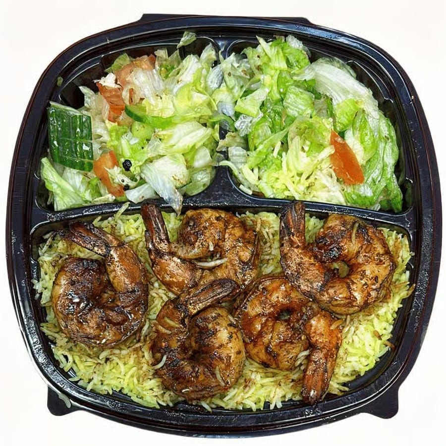 Grilled Shrimps on Rice & Salad+Soda.